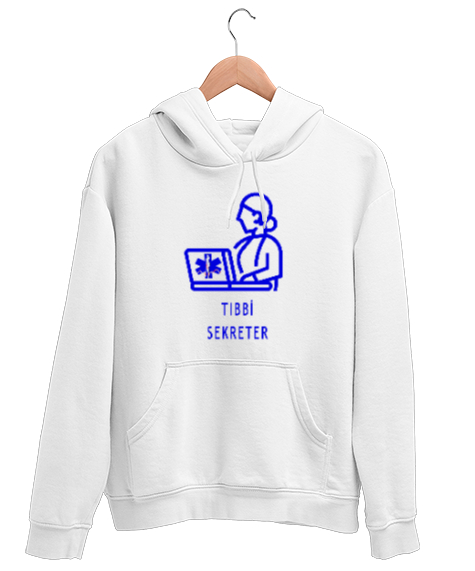 Tisho - 112 ACİL EMERGENCY MEDICAL SECRETARY TIBBİ SEKRETER Beyaz Unisex Kapşonlu Sweatshirt