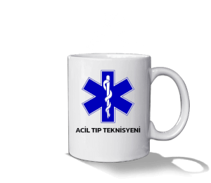 112 ACİL SAĞLIK ATT ACİL TIP TEKNİSYENİ BASKILI KUPA BARDAK EMERGENCY TECHNICIAN MUG LIFE STAR Beyaz Kupa Bardak