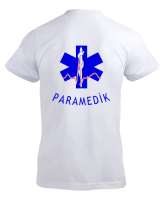 112 ACİL SAĞLIK PARAMEDIC PARAMEDİK AMBULANS Beyaz Erkek Kısa Kol V Yaka Tişört - Thumbnail