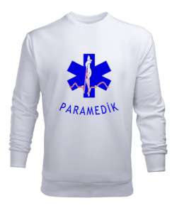 112 ACİL SAĞLIK PARAMEDIC PARAMEDİK AMBULANS Beyaz Erkek Sweatshirt