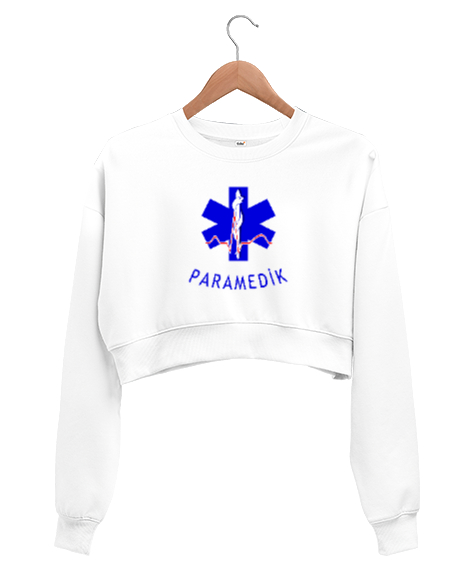 Tisho - 112 ACİL SAĞLIK PARAMEDIC PARAMEDİK AMBULANS Beyaz Kadın Crop Sweatshirt