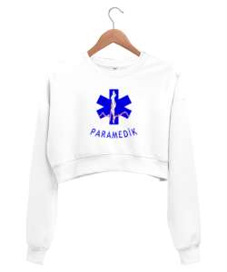 112 ACİL SAĞLIK PARAMEDIC PARAMEDİK AMBULANS Beyaz Kadın Crop Sweatshirt