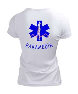 112 ACİL SAĞLIK PARAMEDIC PARAMEDİK AMBULANS Beyaz Kadın V Yaka Tişört