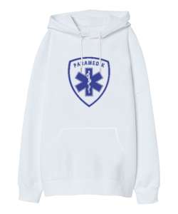 112 ACİL SAĞLIK PARAMEDIC PARAMEDİK AMBULANS Beyaz Oversize Unisex Kapüşonlu Sweatshirt