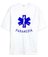 112 ACİL SAĞLIK PARAMEDIC PARAMEDİK AMBULANS Beyaz Oversize Unisex Tişört - Thumbnail