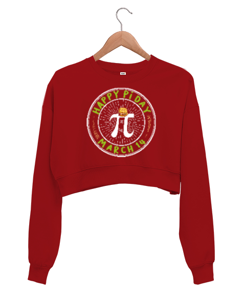 14 Mart Pi Günü Kırmızı Kadın Crop Sweatshirt