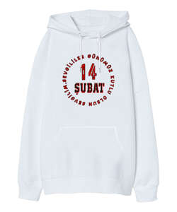 14 ŞUBAT Beyaz Oversize Unisex Kapüşonlu Sweatshirt