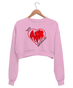 14 ŞUBAT Pembe Kadın Crop Sweatshirt