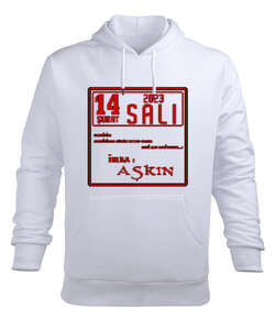 14 ŞUBAT TAKVİM Beyaz Erkek Kapüşonlu Hoodie Sweatshirt