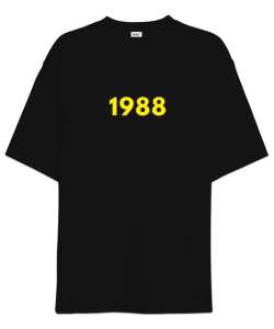 1988 Baskılı Siyah Oversize Unisex Tişört