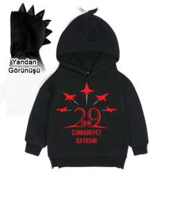 29 ekim cumhuriyet bayramı Siyah Çocuk Dinozor Kapşonlu Hoodie