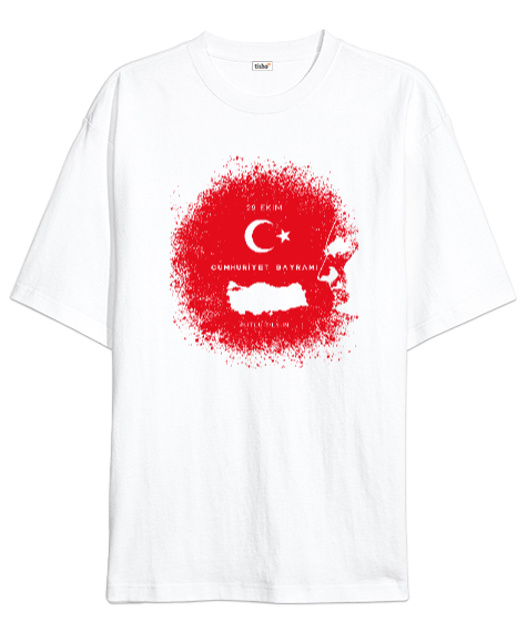 Tisho - 29 Ekim Cumhuriyet Bayramı ve Atatürk 1 Beyaz Oversize Unisex Tişört