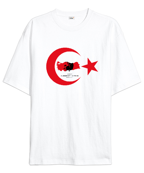 Tisho - 29 Ekim Cumhuriyet Bayramı ve Atatürk 2 Beyaz Oversize Unisex Tişört