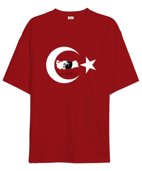 Tisho - 29 Ekim Cumhuriyet Bayramı ve Atatürk 2 W Kırmızı Oversize Unisex Tişört