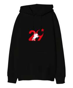 29 Ekim Siyah Oversize Unisex Kapüşonlu Sweatshirt