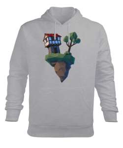 3 Boyutlu Çizim Gri Erkek Kapüşonlu Hoodie Sweatshirt