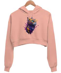 3 Boyutlu Kedi Yavru Ağzı Kadın Crop Hoodie Kapüşonlu Sweatshirt