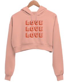 3 X LOVE Yavru agzi Kadın Crop Hoodie Kapüşonlu Sweatshirt