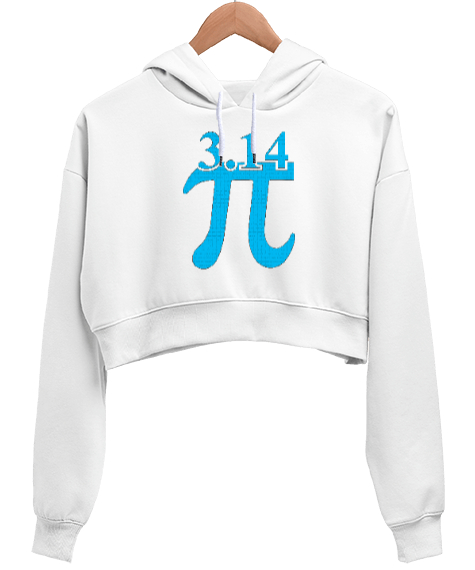 3.14 Pi Beyaz Kadın Crop Hoodie Kapüşonlu Sweatshirt