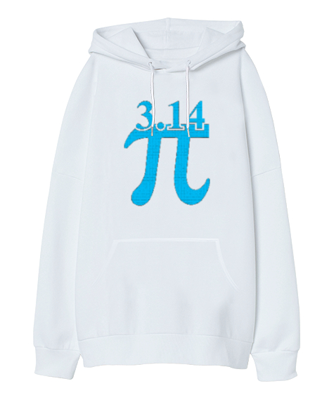 3.14 Pi Beyaz Oversize Unisex Kapüşonlu Sweatshirt