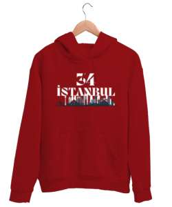 34 İstanbul Kırmızı Unisex Kapşonlu Sweatshirt