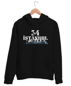 34 İstanbul Siyah Unisex Kapşonlu Sweatshirt