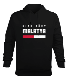 44 Malatya Tasarım Baskılı Siyah Erkek Kapüşonlu Hoodie Sweatshirt