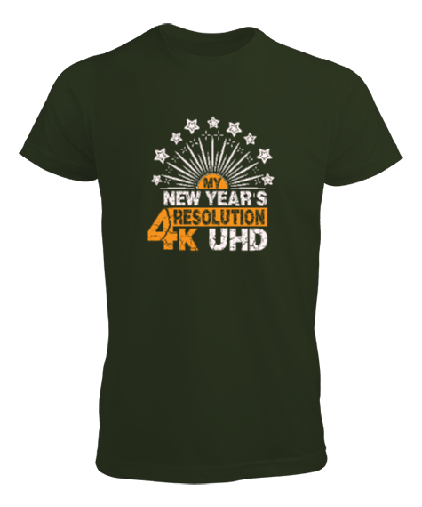 Tisho - 4K UHD New Year - Kaliteli Yeni Yıl Haki Yeşili Erkek Tişört