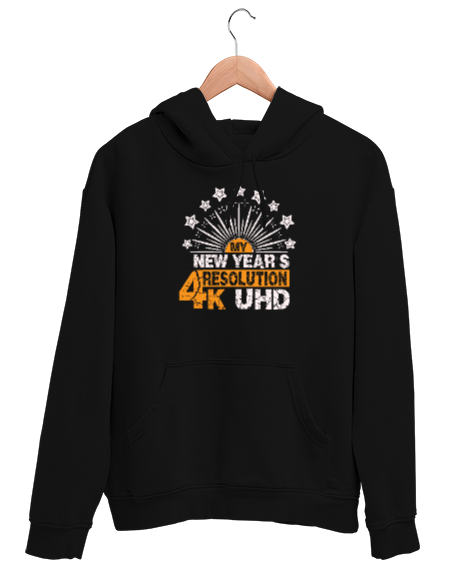 Tisho - 4K UHD New Year - Kaliteli Yeni Yıl Siyah Unisex Kapşonlu Sweatshirt