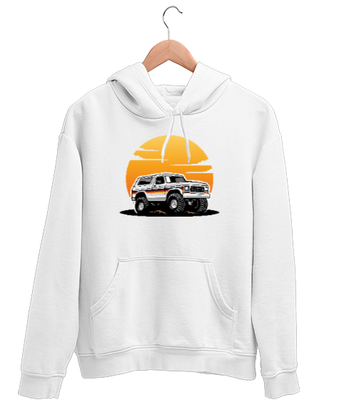 Tisho - 4x4 Arazi Aracı Beyaz Unisex Kapşonlu Sweatshirt