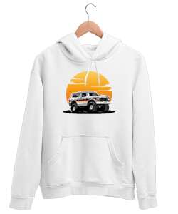 4x4 Arazi Aracı Beyaz Unisex Kapşonlu Sweatshirt