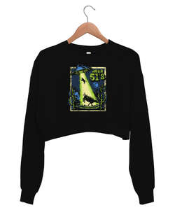 51 Bölge - Ufo Siyah Kadın Crop Sweatshirt