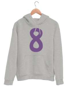 8 sekansı Gri Unisex Kapşonlu Sweatshirt