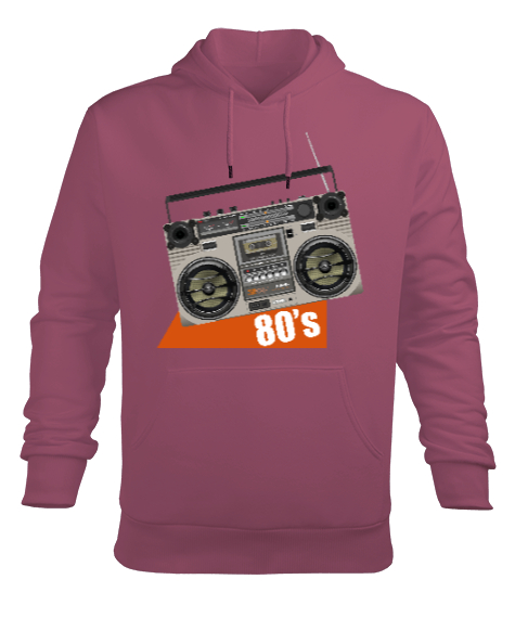 80ler - Müzik Seti Gül Kurusu Erkek Kapüşonlu Hoodie Sweatshirt