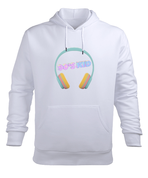 90s Beyaz Erkek Kapüşonlu Hoodie Sweatshirt