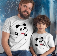 Panda Baba ve Erkek Çocuk Tişört Kombini - 4