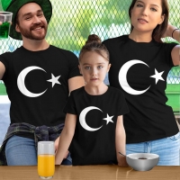 Ay Yıldız Anne Baba ve Kız Çocuk Tişört Kombini - 3