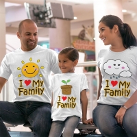 I Love My Family Anne Baba ve Kız Çocuk Tişört Kombini - 2