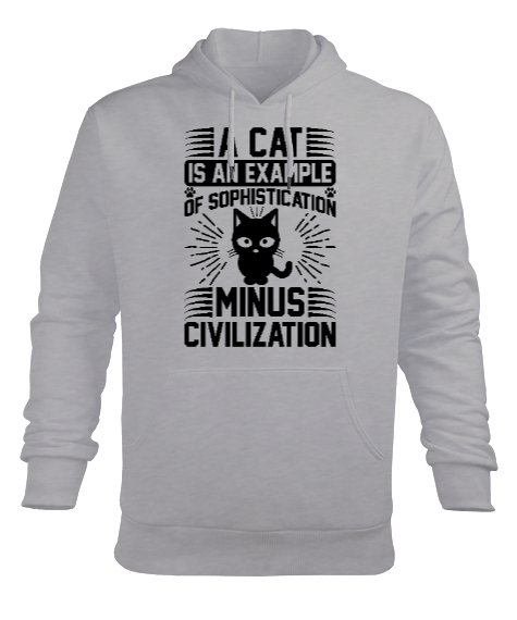 A CAT MINUS Gri Erkek Kapüşonlu Hoodie Sweatshirt