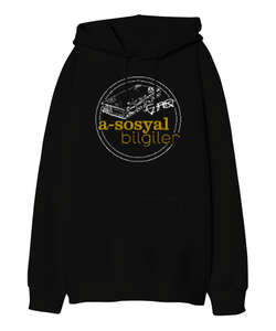 A-Sosyal Bilgiler Siyah Oversize Unisex Kapüşonlu Sweatshirt