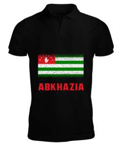 Abhazya,Abhazya Bayrağı,abkhazia,abkhazia flag. Siyah Erkek Kısa Kol Polo Yaka