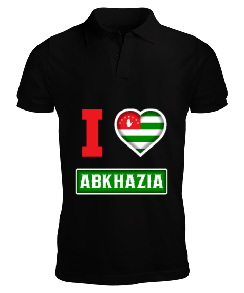 Tisho - Abhazya,Abhazya Bayrağı,abkhazia,abkhazia flag. Siyah Erkek Kısa Kol Polo Yaka