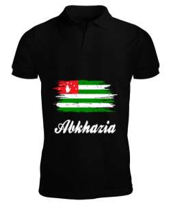 Abhazya,Abhazya Bayrağı,abkhazia,abkhazia flag. Siyah Erkek Kısa Kol Polo Yaka