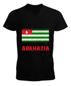 Abhazya,Abhazya Bayrağı,abkhazia,abkhazia flag. Siyah Erkek Kısa Kol V Yaka Tişört