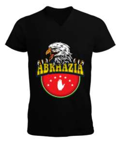 Abhazya,Abhazya Bayrağı,abkhazia,abkhazia flag. Siyah Erkek Kısa Kol V Yaka Tişört