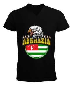 Abhazya,Abhazya Bayrağı,abkhazia,abkhazia flag. Siyah Erkek Kısa Kol V Yaka Tişört