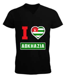 Abhazya,Abhazya Bayrağı,abkhazia,abkhazia flag. Siyah Erkek Kısa Kol V Yaka Tişört