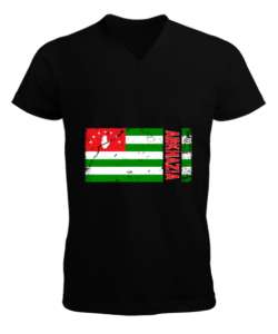 Abhazya,Abhazya Bayrağı,abkhazia,abkhazia flag. Siyah Erkek Kısa Kol V Yaka Tişört