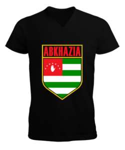 Abhazya,Abhazya Bayrağı,abkhazia,abkhazia flag. Siyah Erkek Kısa Kol V Yaka Tişört