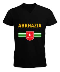 Abhazya,Abhazya Bayrağı,abkhazia,abkhazia flag. Siyah Erkek Kısa Kol V Yaka Tişört